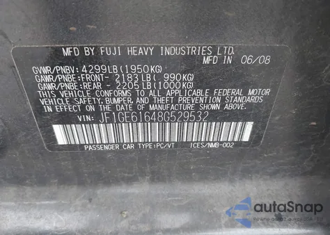 2008 Subaru Impreza 2.5I из США, поврежденный, VIN JF1GE61648G529532